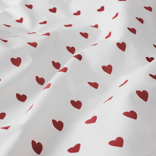 BARNDRÖM Funda plumón y funda almohada cuna, corazón/blanco rojo, 110x125/35x55 cm
