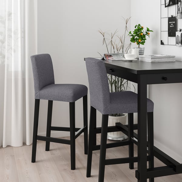 BERGMUND Silla bar, negro/Gunnared gris, 75 cm
