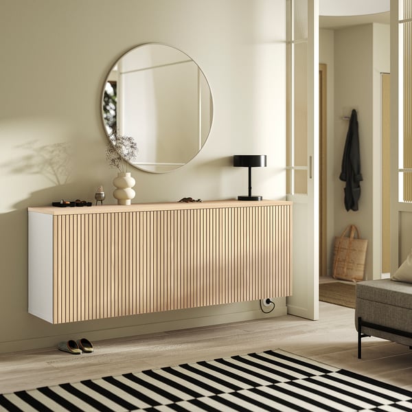 BESTÅ Buffet, blanco/Björköviken chapa roble, 180x42x66 cm