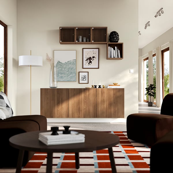 BESTÅ Buffet, blanco Lappviken/café efecto nogal, 180x42x64 cm