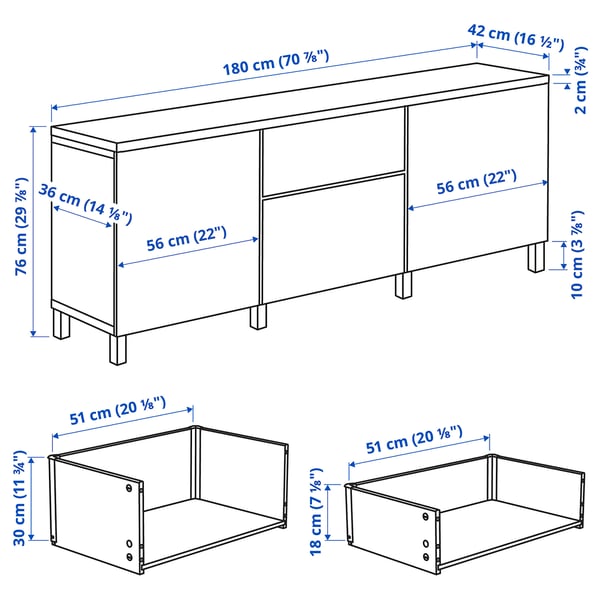 BESTÅ Buffet, blanco/Sutterviken/Kabbarp blanco, 180x42x76 cm