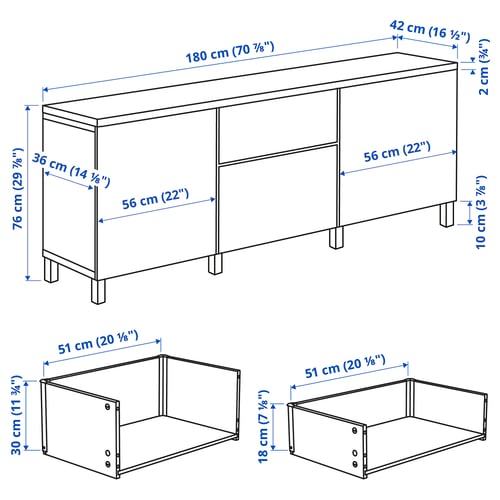 BESTÅ Buffet, blanco/Sutterviken/Kabbarp blanco, 180x42x76 cm