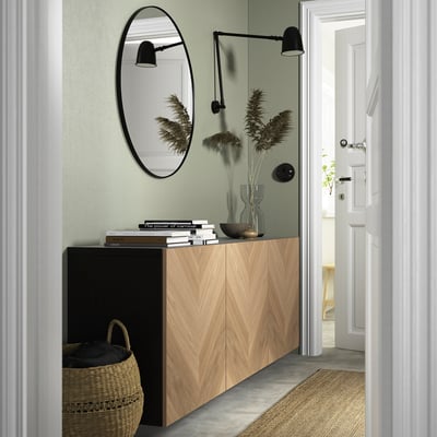 BESTÅ Buffet, negro Hedeviken/chapa roble, 180x42x64 cm