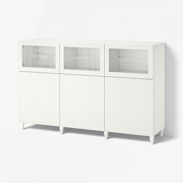 BESTÅ Gabinete, blanco/Sutterviken/Kabbarp vidrio transparente blanco, 180x42x112 cm