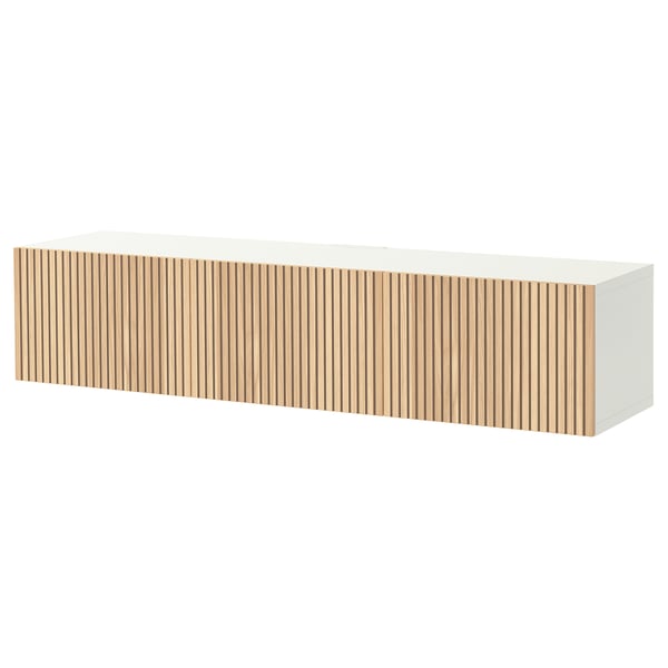 BESTÅ Rack de TV, blanco Björköviken/chapa roble, 180x42x38 cm