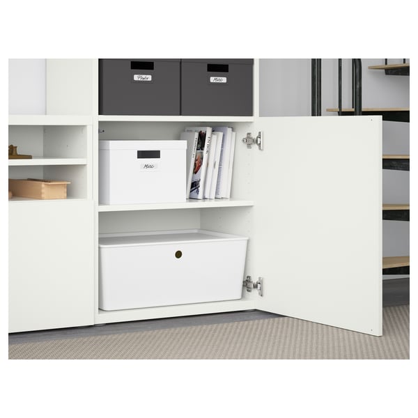 BESTÅ Rack de TV, blanco/Lappviken vidrio transparente blanco, 300x42x231 cm