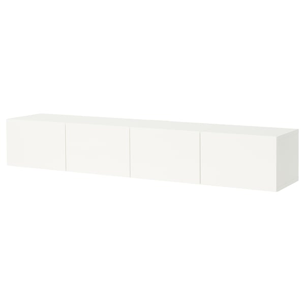 BESTÅ Rack de TV, blanco/Selsviken blanco de alto brillo, 240x42x38 cm