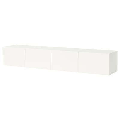 BESTÅ Rack de TV, blanco/Selsviken blanco de alto brillo, 240x42x38 cm