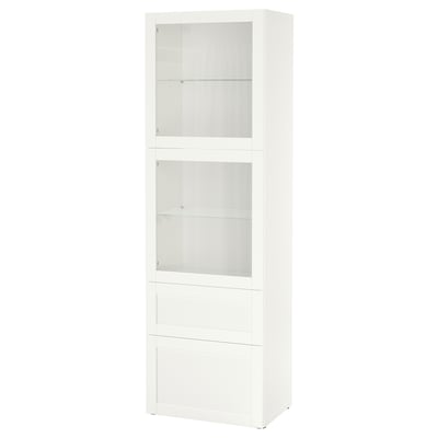 BESTÅ Vitrina, blanco/Hanviken vidrio transparente blanco, 60x42x193 cm
