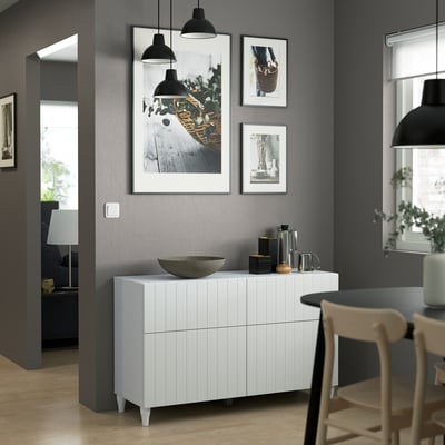 BESTÅ Vitrina, blanco/Sutterviken/Kabbarp blanco, 120x42x74 cm