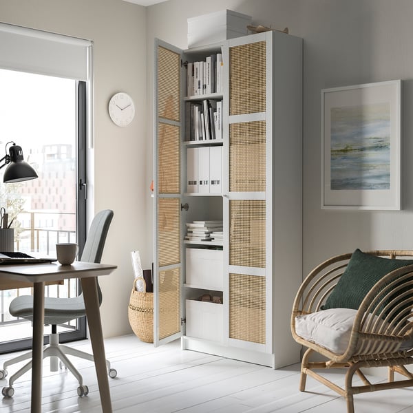 BILLY / HÖGADAL Estante con puertas, blanco, 80x30x202 cm