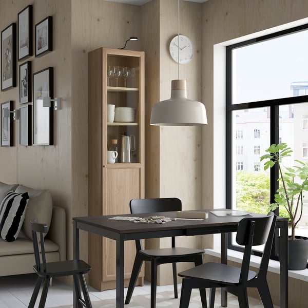 BILLY / OXBERG Estante con puerta panel/vidrio, efecto roble, 40x30x202 cm