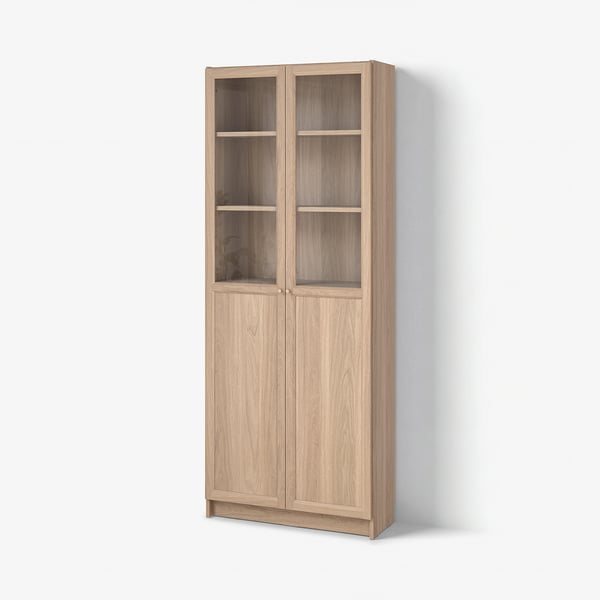 BILLY / OXBERG Estante con puerta panel/vidrio, efecto roble, 80x30x202 cm