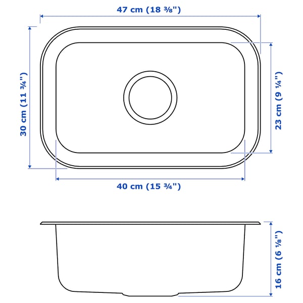 BOHOLMEN Lavaplatos simple, acero inoxidable, 47x30 cm