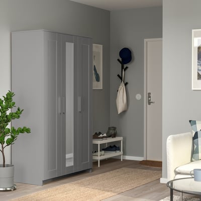 BRIMNES Clóset con 3 puertas, gris, 117x50x190 cm