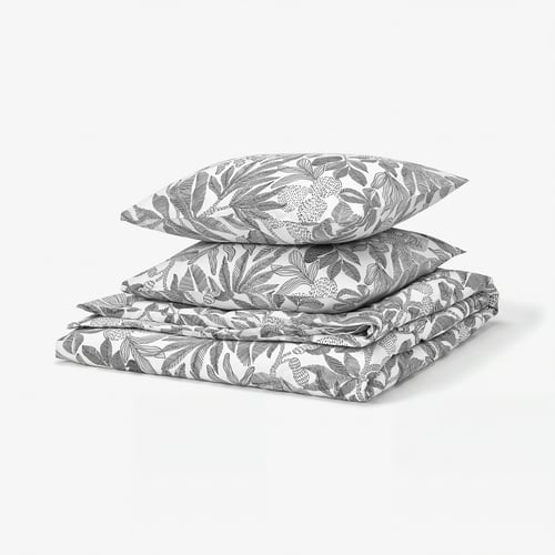 BROKDRACENA Funda plumón con 2 fundas almohada, blanco/negro, 240x220/50x60 cm