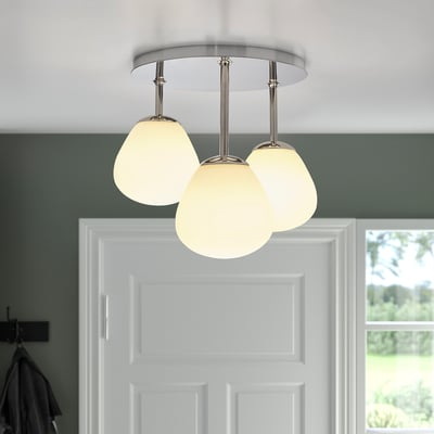 DEJSA Lámpara de techo, 3 luces, cromado/blanco vidrio
