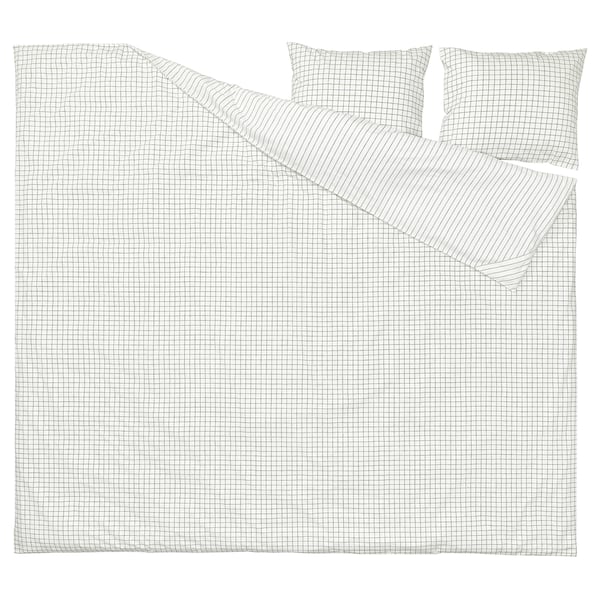 DOFTAKLEJA Funda plumón con 2 fundas almohada, blanco/gris oscuro, 240x220/50x60 cm