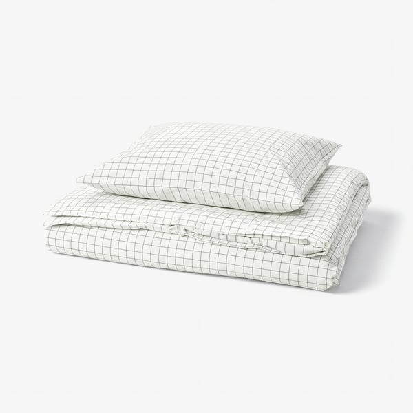 DOFTAKLEJA Funda plumón con funda almohada, blanco/gris oscuro, 150x200/50x60 cm