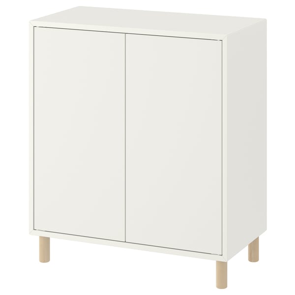 EKET Combinación almacenaje con patas, blanco/madera, 70x35x80 cm