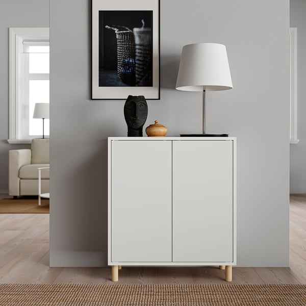 EKET Combinación almacenaje con patas, blanco/madera, 70x35x80 cm