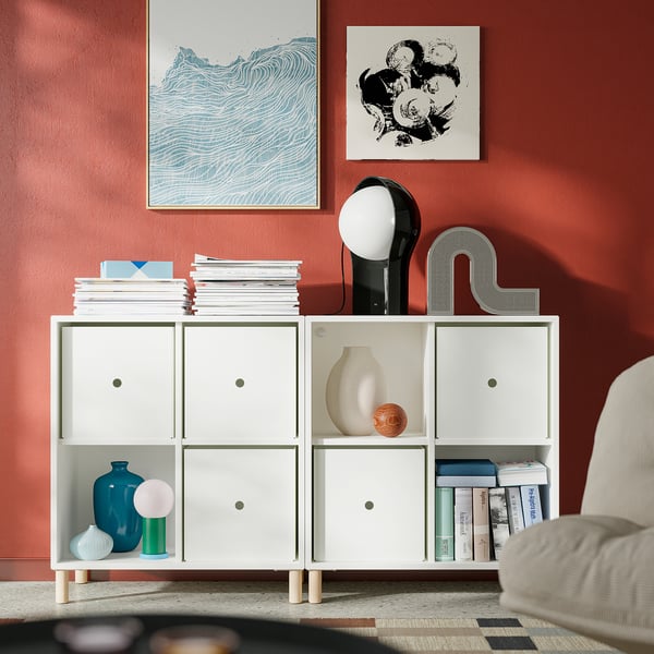 EKET Combinación almacenaje con patas, blanco/madera, 140x35x80 cm