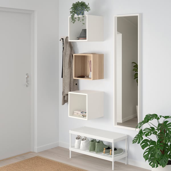 EKET Combinación mueble de almacenaje, efecto roble tinte blanco/blanco, 105x35x70 cm