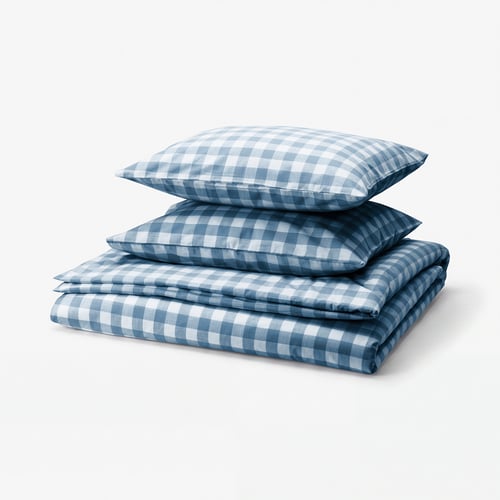 EKTANDVINGE Funda plumón con 2 fundas almohada, azul oscuro blanco/a cuadros, 240x220/50x60 cm