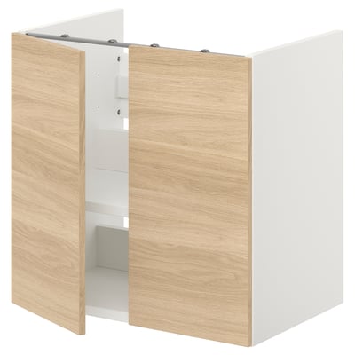 ENHET Mueble vanitorio con repisas, blanco/efecto roble, 60x42x60 cm