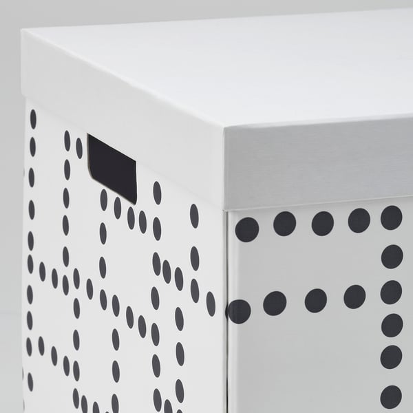 FJÄDERHARV Caja con tapa, blanco/lunares, 32x35x31 cm
