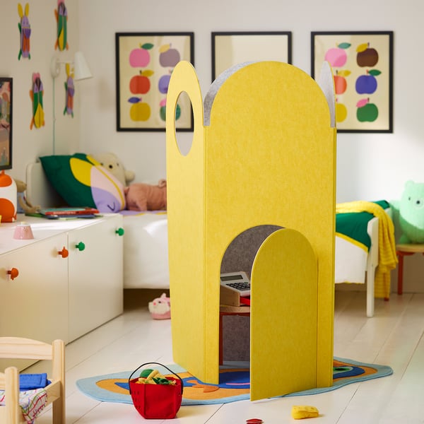 GREJSIMOJS Biombo, amarillo/gris, 190x120 cm