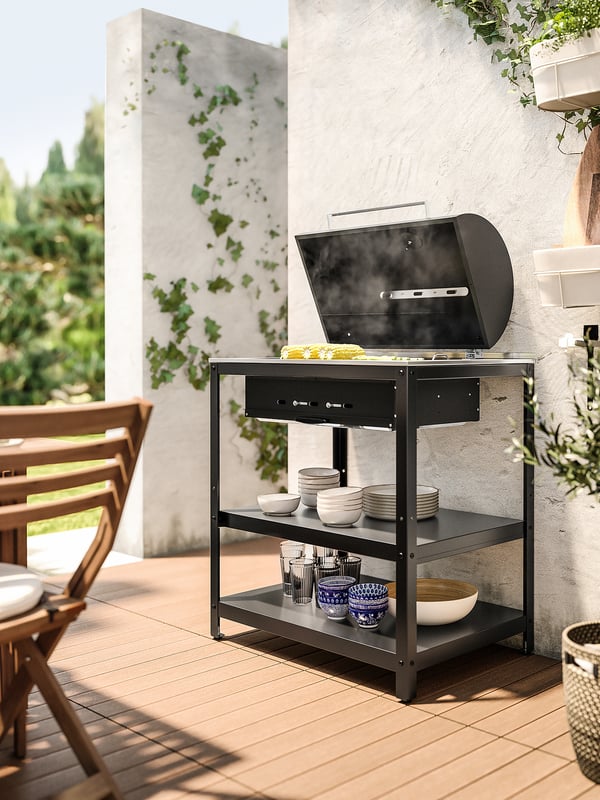 GRILLSKÄR Parrilla a carbón, negro/acero inoxidable ext, 86x61 cm