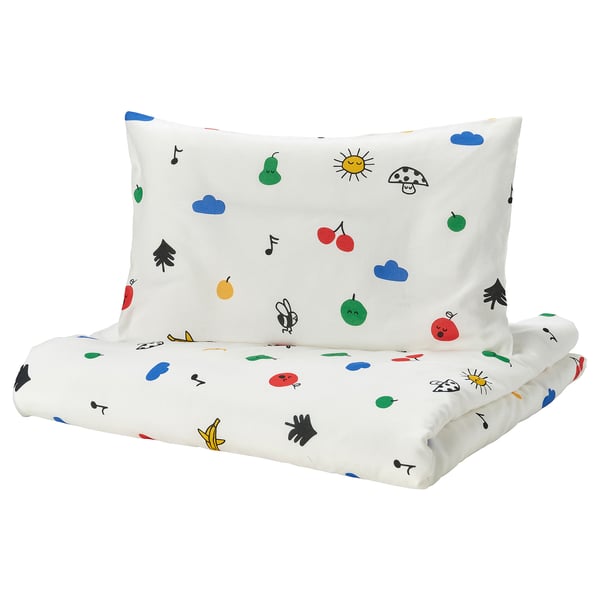 GRÖNFINK Funda plumón y funda almohada cuna, multicolor, 110x125/35x55 cm