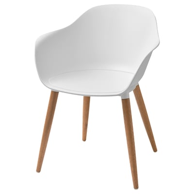 GRÖNSTA Silla con apoyabrazos para terraza, blanco/café claro/madera
