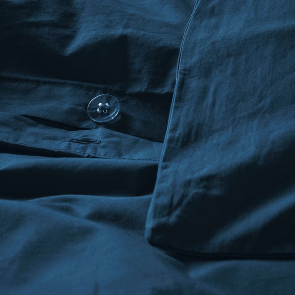 HAMPFLOCKEL Funda plumón con funda almohada, azul oscuro, 150x200/50x60 cm