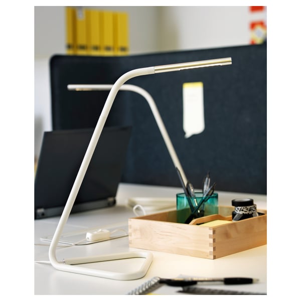 HÅRTE Lámpara de escritorio LED, blanco/plateado