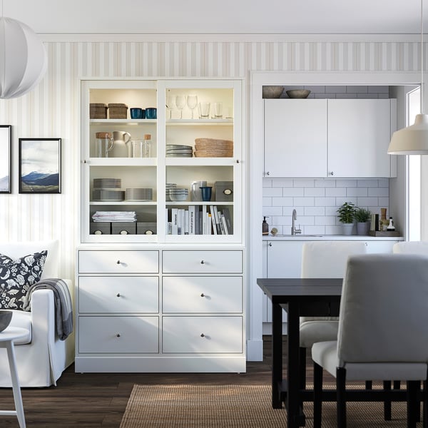HAVSTA Almacenaje con puertas de vidrio, blanco, 121x47x212 cm