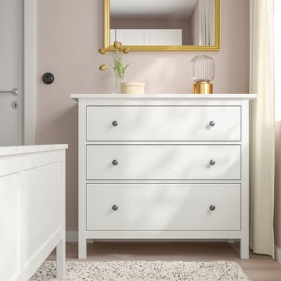HEMNES Cómoda con 3 cajones, tinte blanco, 108x96 cm