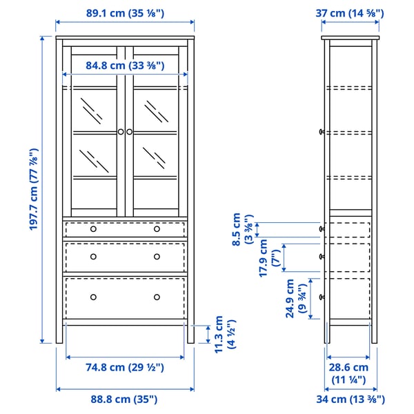 HEMNES Vitrina, negro/café, 180x197 cm