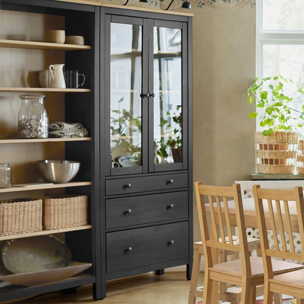 HEMNES Vitrina, negro/sepia, 270x197 cm