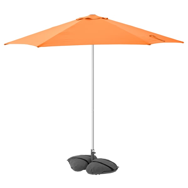 HÖGÖN / IGGÖN Quitasol con base, naranjo/Gris oscuro, 270 cm