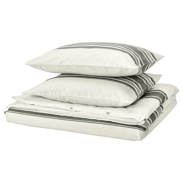JÄTTEFRÄKEN Funda plumón con 2 fundas almohada, blanco/Gris oscuro, 240x220/50x60 cm