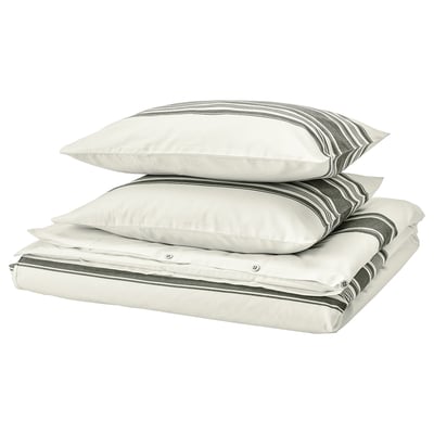 JÄTTEFRÄKEN Funda plumón con 2 fundas almohada, blanco/Gris oscuro, 240x220/50x60 cm