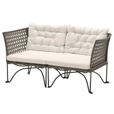 JUTHOLMEN Sofá 2 cuerpos de terraza, Gris oscuro/Kuddarna beige