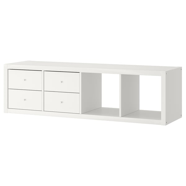 KALLAX Combinación mueble con cajones, con 4 cajones/blanco, 147x42 cm