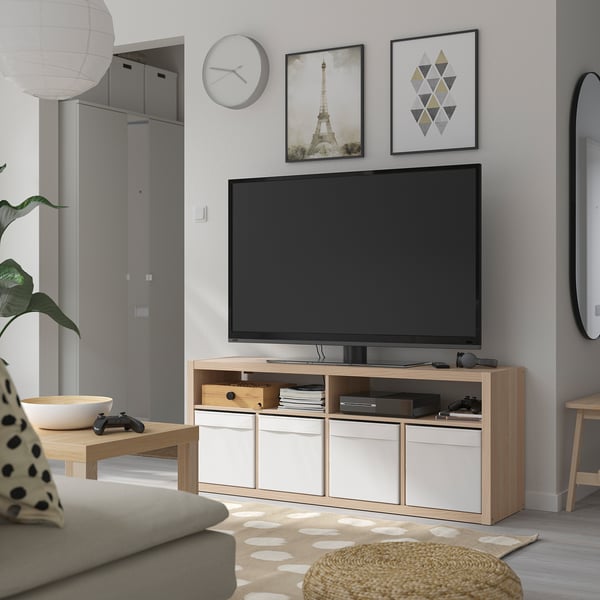 KALLAX Rack de TV, efecto roble tinte blanco, 147x60 cm