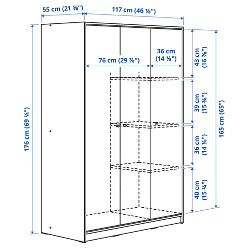 KLEPPSTAD Clóset con 3 puertas, blanco, 117x55x176 cm