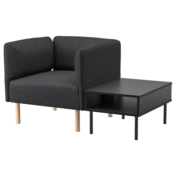 LILLEHEM Sillón con mesa auxiliar, Gunnared Gris oscuro/madera