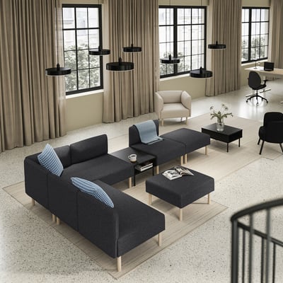 LILLEHEM Sofá modular 6 plazas con mesa aux, Gunnared/Gris oscuro madera