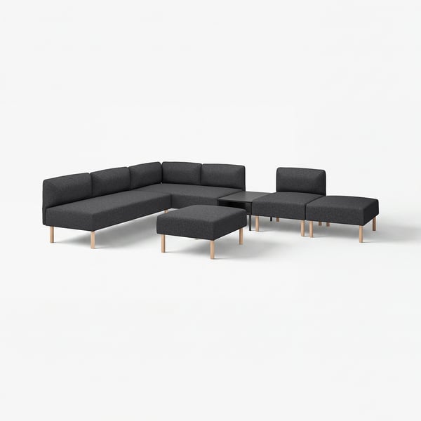 LILLEHEM Sofá modular 6 plazas con mesa aux, Gunnared/Gris oscuro madera